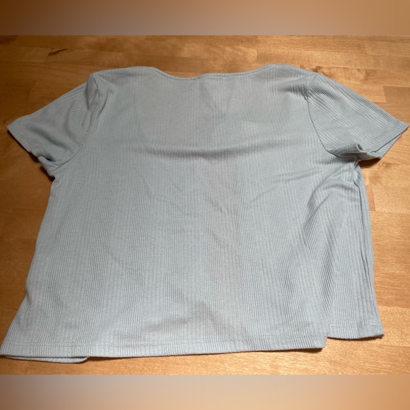 Pink Rose Women’s Short Sleeve Ribbed Light Blue Cardigan Size Large Balletcore - Picture 3 of 11